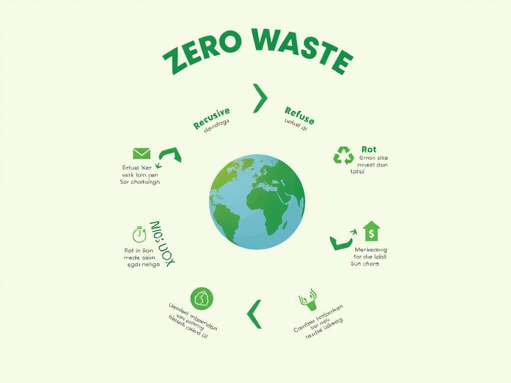 Ilustrasi konsep zero waste dengan simbol daur ulang dan lingkungan hijau